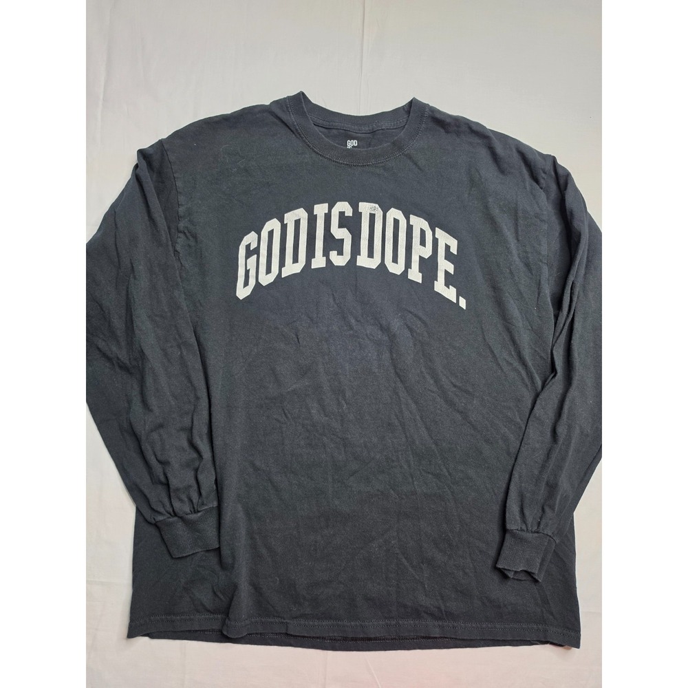 God Is Dope Shirt Men's XL Black Cotton Spellout Graphic Crew Neck Streetwear